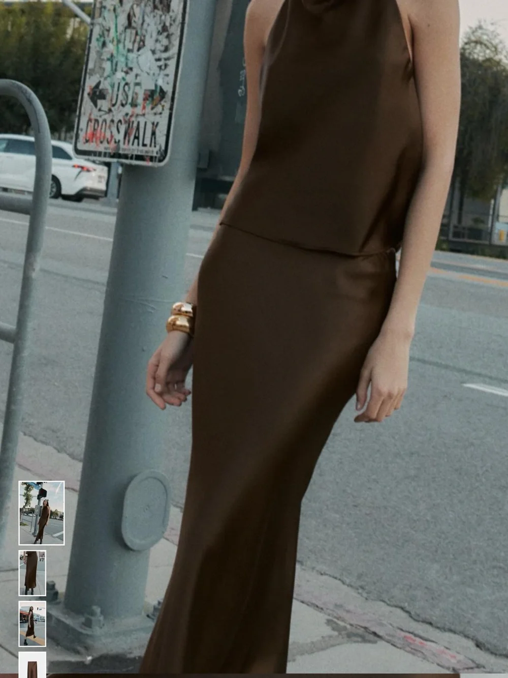 Zara Chocolate Brown Satin Midi Skirt